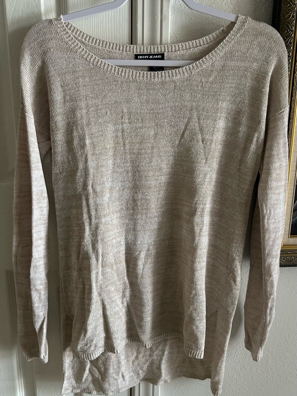 DKNY Neutral Cream Knit Top with Scoop Neck